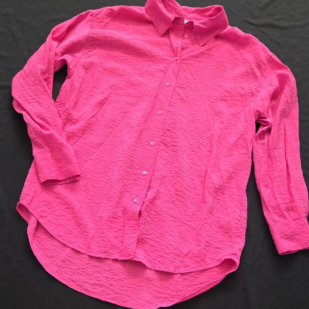 H&M Vibrant Pink Casual Button Down Shirt